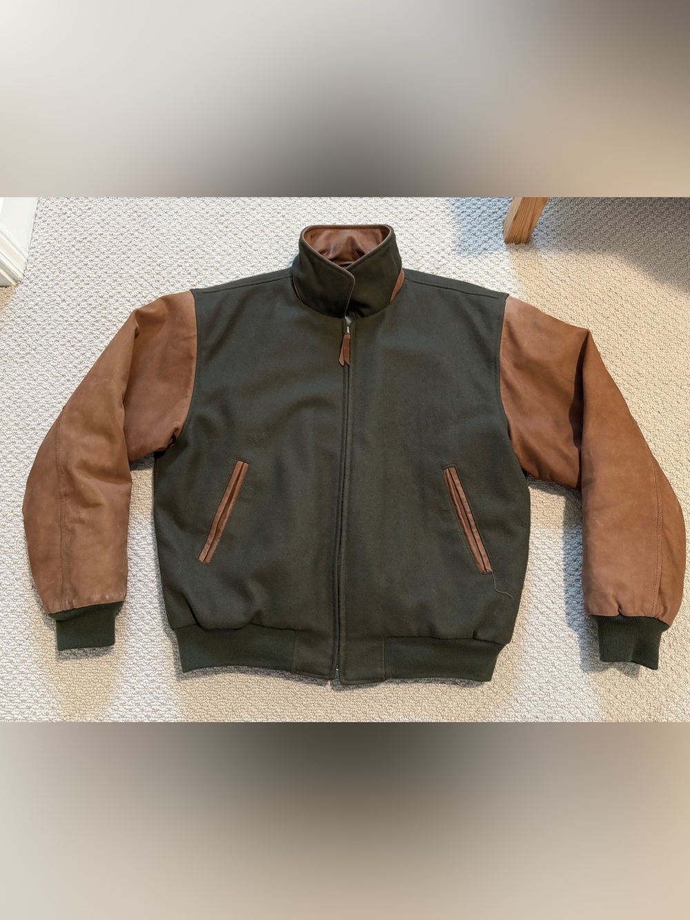 Orvis Vintage Wool Bomber Jacket Varsity Letterman Stand Up Collar Men’s Medium